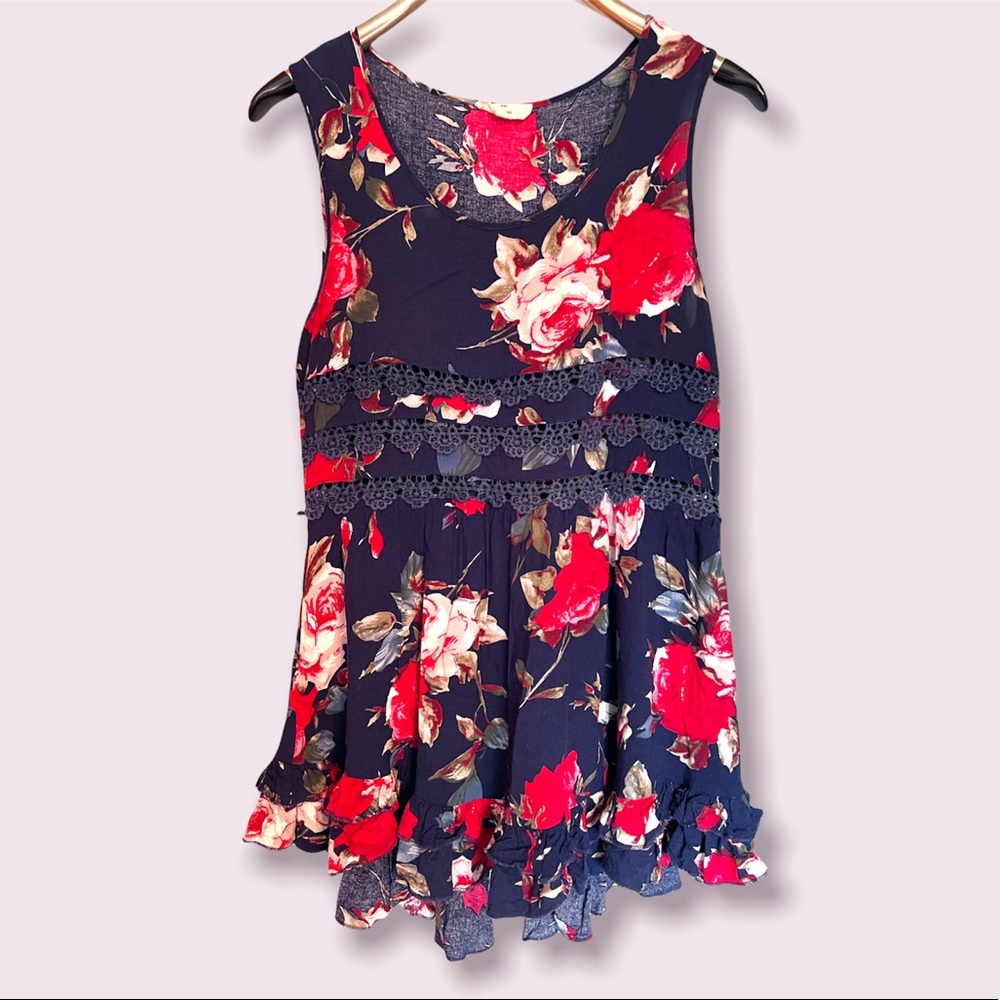 Entro floral ruffle hem dress semi sheer
